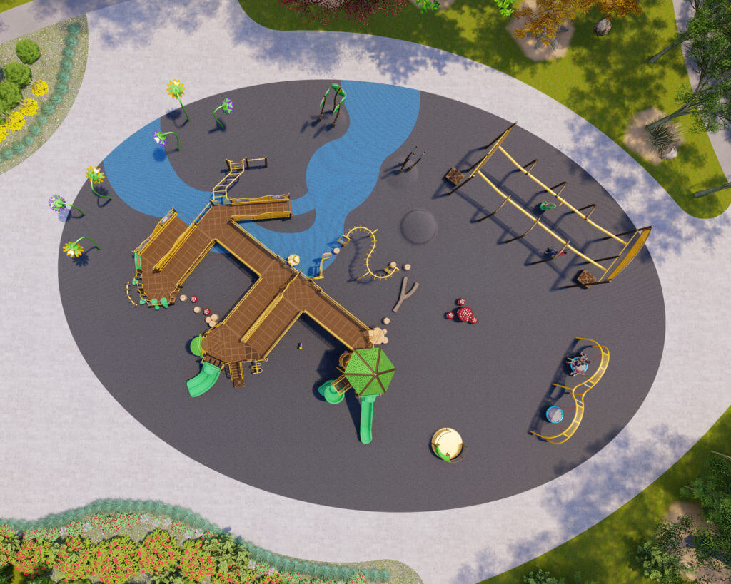 Aerial rendering of park with children playing Brighton