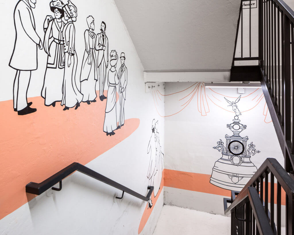 Photo of a staircase mural at The Broadview Hotel