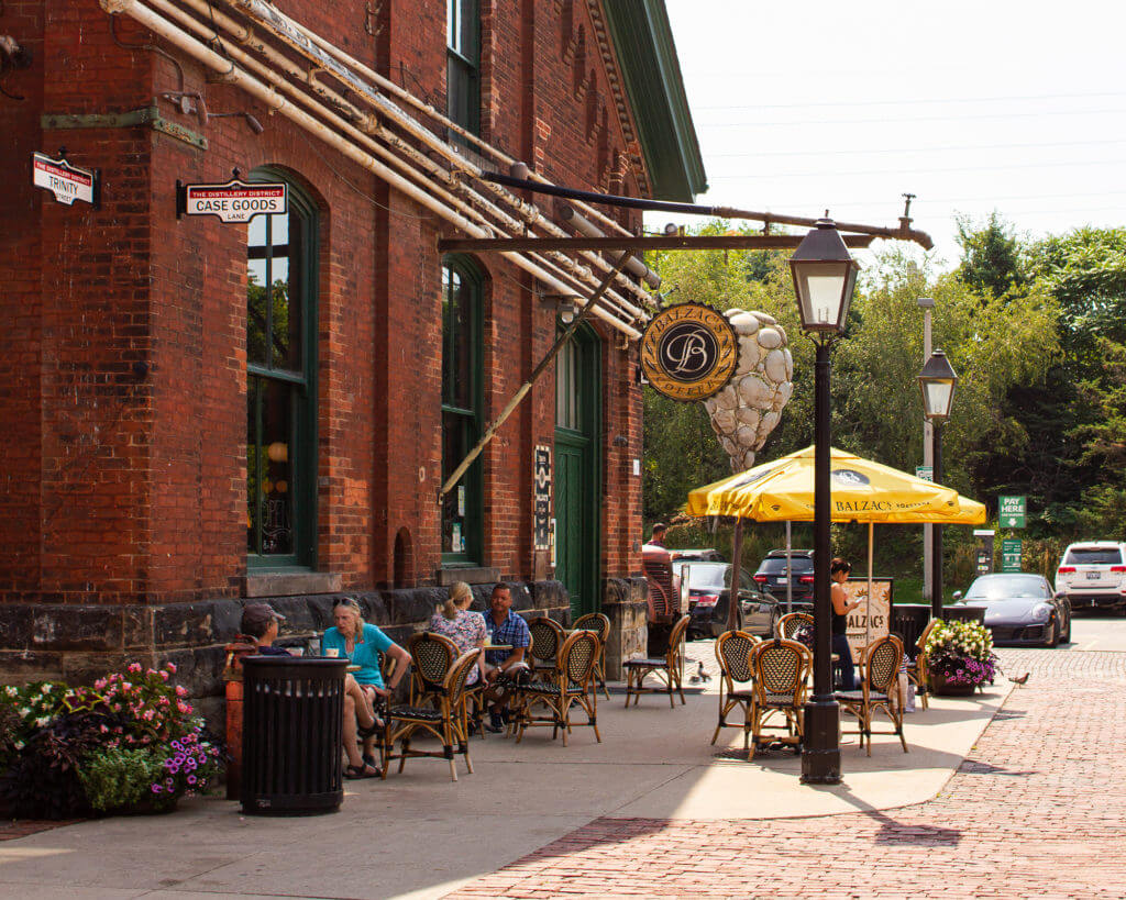 Exterior storefront photo of Balzac's Coffee at The Distillery District