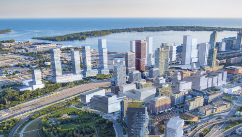 Aerial rendering of East end of Toronto including West Don Lands community