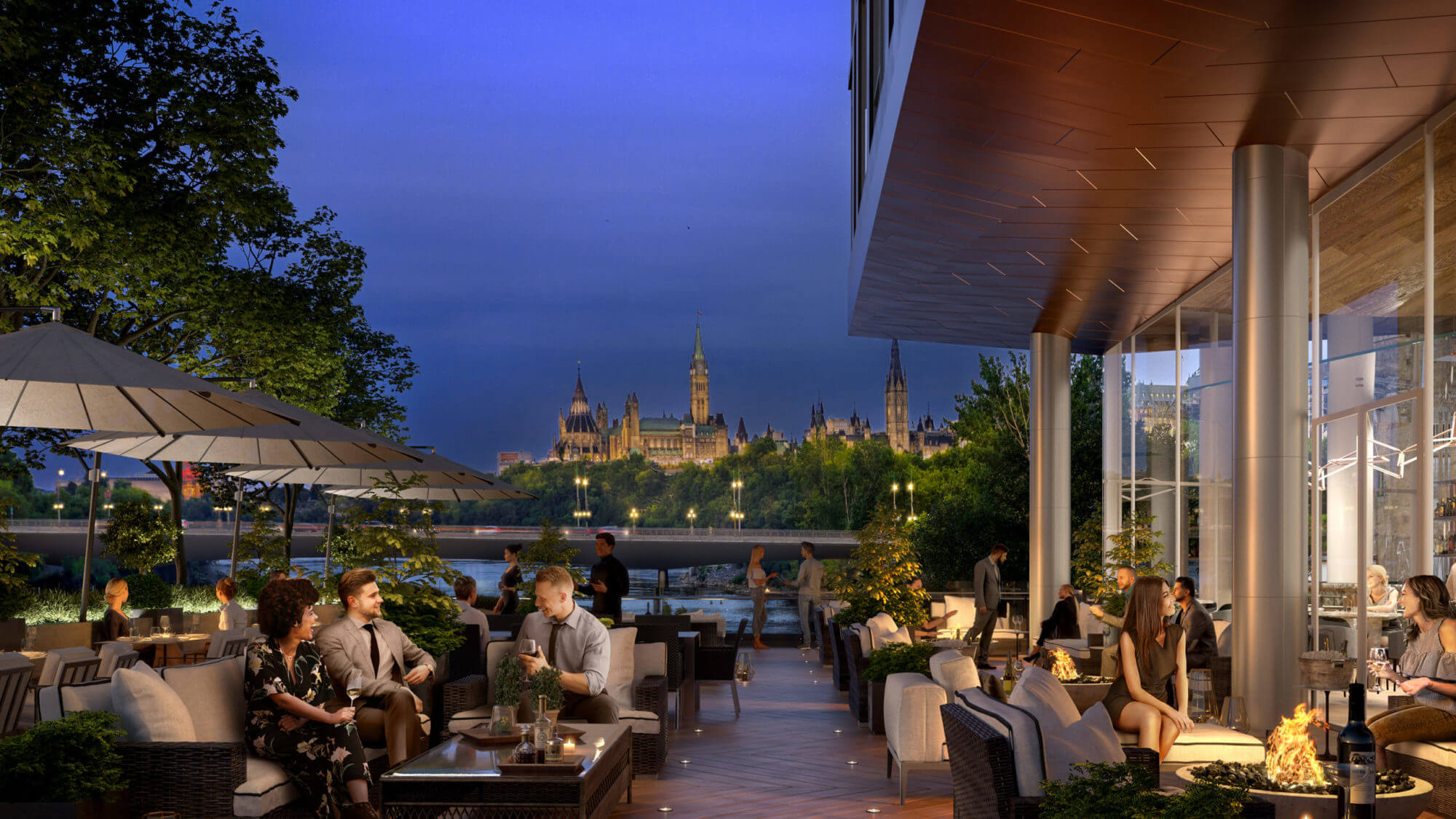 nighttime rendering of Restaurant patio on Chaudière East