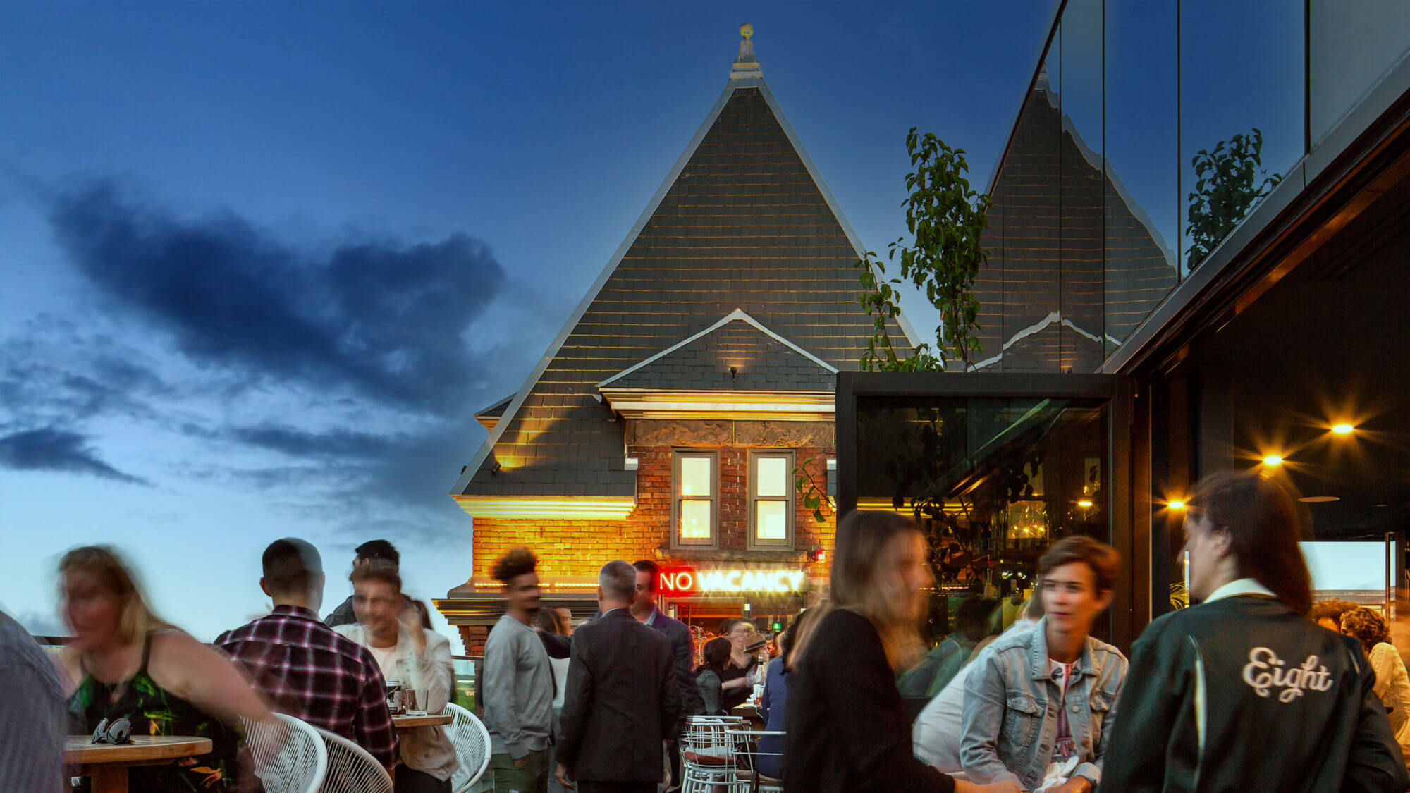 View of the Rooftop Patio at the Broadview Hotel Downtown Toronto.