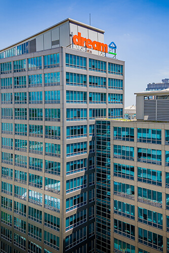 Aerial image of Dream's corporate office on a sunny day located at 30 Adelaide St.