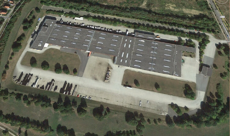 Brown building aerial shot of Dream Industrial's warehouse in Germany.