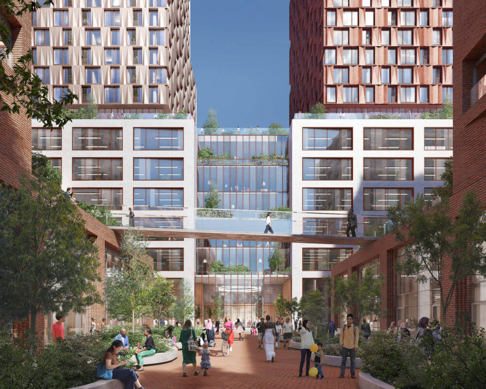 rendering of people enjoying west don lands community